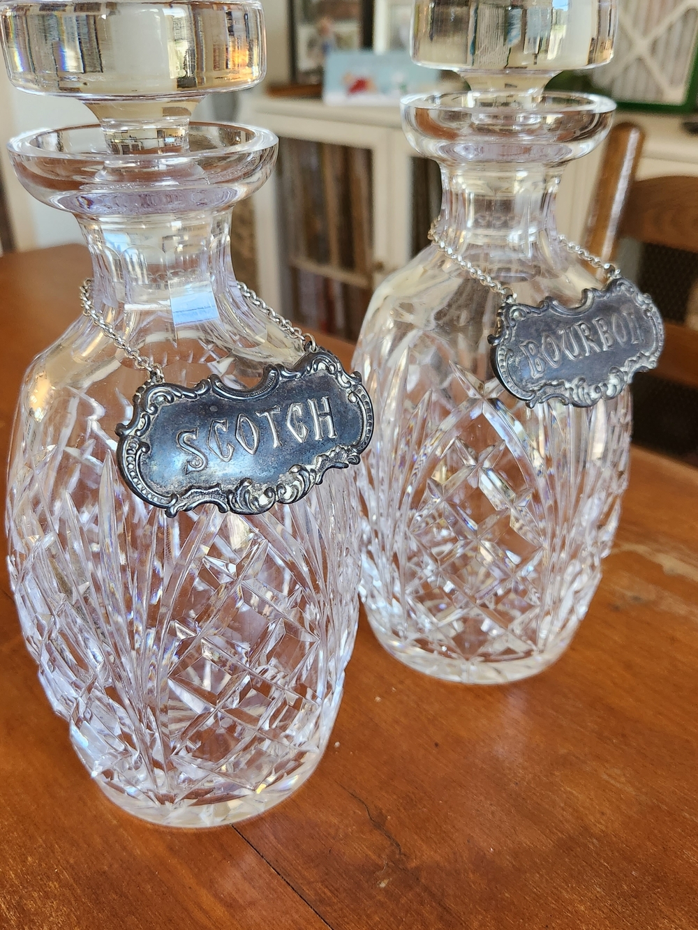 Waterford Crystal Vintage Decanter Set With Silver Plated Tags Bourbon Scotch - Picture 2 of 15